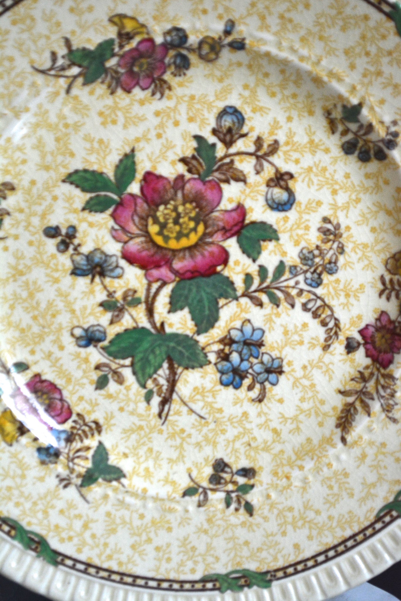 Antique Staffordshire Yellow Chintz & Brown Two Color Transferware Pla