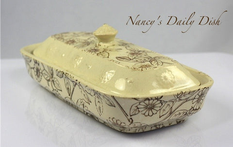 Antique English Victorian Aesthetic Movement Razor Toothbrush Box Brown Transferware Staffordshire China Floral Detail
