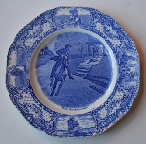 Blue Colonial Times Transferware Plate Paul Revere's Ride American History Historical Staffordshire