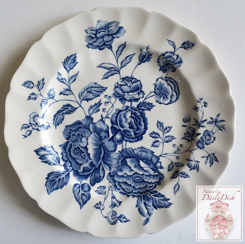 Blue & White Floral Toile Transferware Scalloped Plate English Country Roses