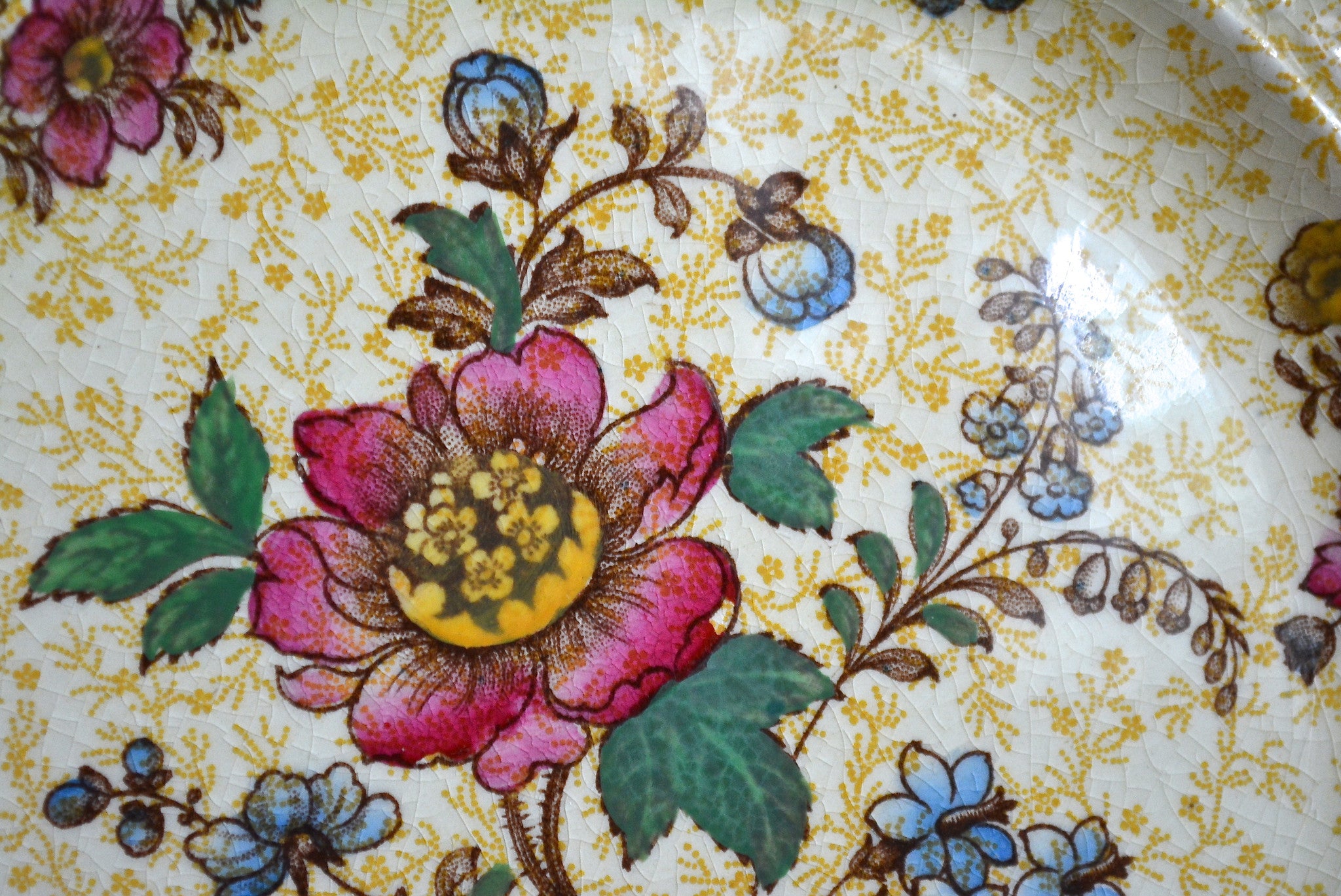Antique Staffordshire Yellow Chintz & Brown Two Color Transferware Pla