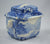 Blue and White Staffordshire Transferware Tea Caddy Jenny Lind Figural Face Shaped Handles Lidded Jar