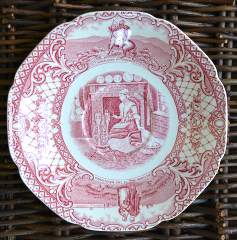Crown Ducal Colonial Times Red Transferware Plate Saucer Betsy Ross Thanksgiving / Independence Day