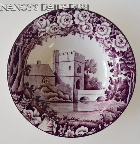 Vintage Purple Transferware Candy Dish Bowl Dripping Roses Hills Broughton Castle Wood and Sons Circa 1930