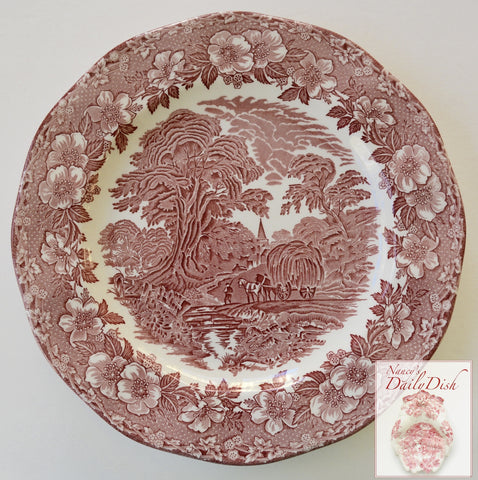 Red Transferware Plate Charger Chop Plate Wedgwood Gathering Hay Plentiful Harvest Roses Pastoral Farm