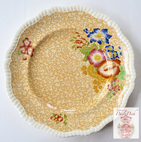 Spode Copeland Jasmine Yellow Transferware Polychrome Flowers Charger or Dinner Plate