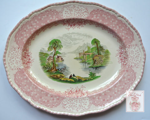 Royal Doulton Chatham Pink / Red Black Two Color Transferware Platter French Cottage on the Lake