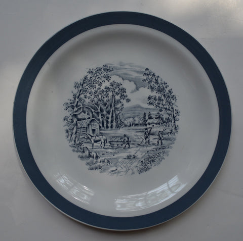 Meakin Slate Gray English Transferware Plate Charming Farmstead Pastoral Scene - Farmhouse Cottage in the Country