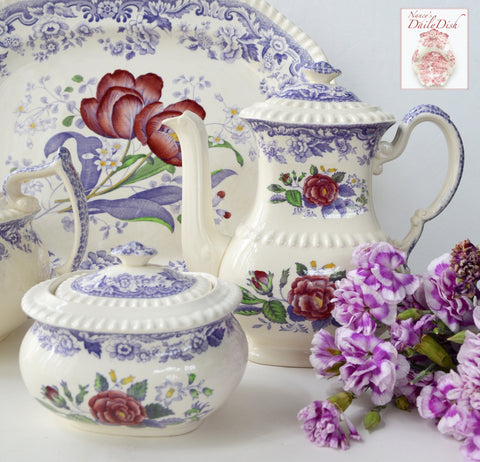 spode plant pot Vintage Spode Mayflower Periwinkle / Lavender Transferware Tall Teapot