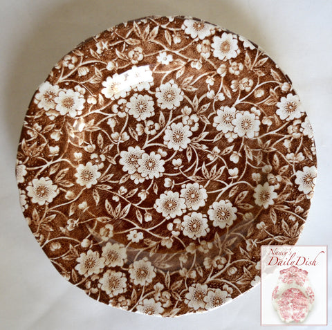 Vintage Floral Chintz Brown Transferware Calico Plate Staffordshire