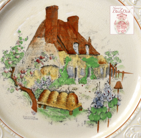 Hand Painted Brown Transferware Plate Bee Skep Plate Thatched Cottage English Garden