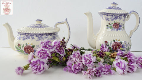 spode plant pot Vintage Spode Mayflower Periwinkle / Lavender Transferware Tall Teapot