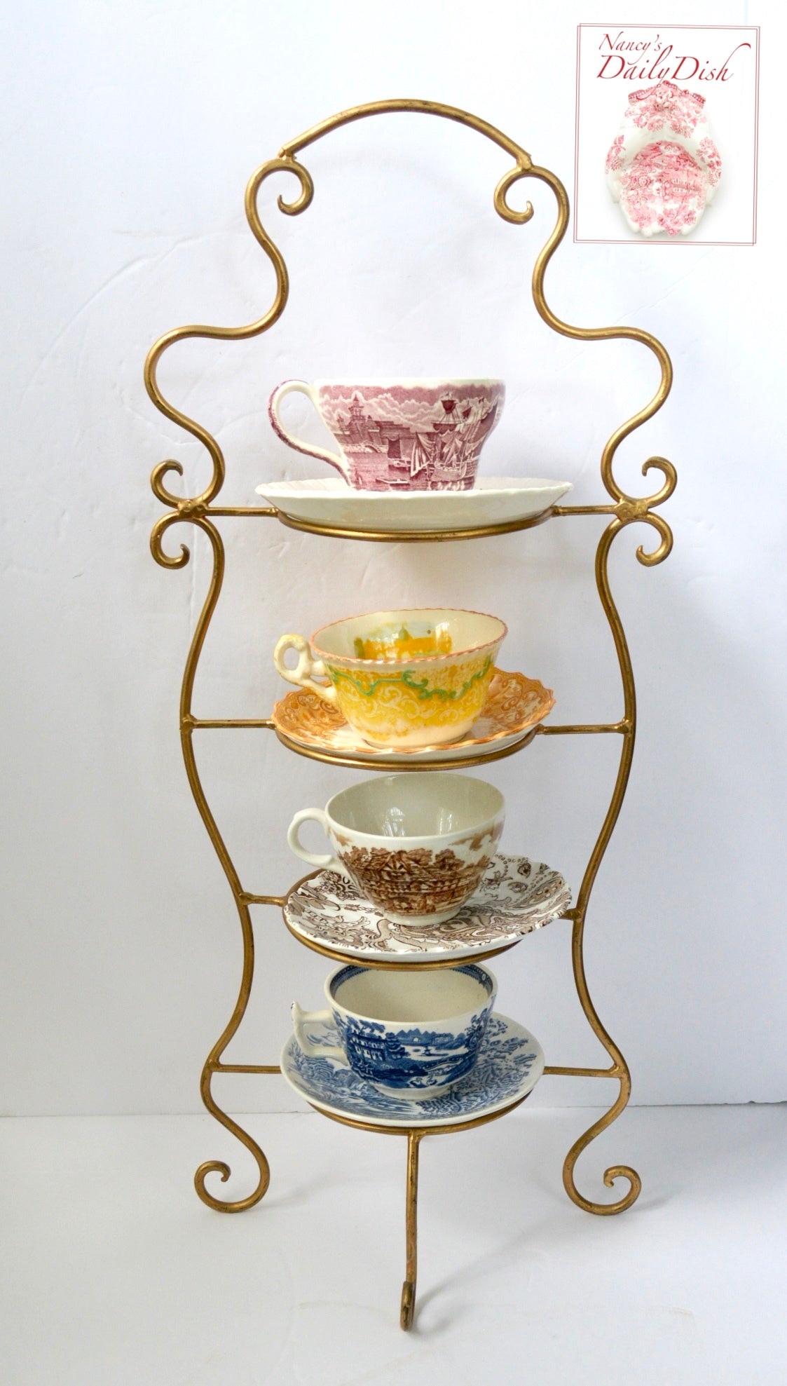 Vintage & Colorful Set of 4 Mix n Match Tea Party English Transferware