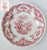 Antique Red Chinoiserie Transferware Plate 10" Jardiniere Ship Sailboat Flowers Roses