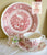 Gingham Check & Farmhouse Scenery Sheep Turkey Cows Chickens Red Transferware Plate