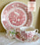 Gingham Check & Farmhouse Scenery Sheep Turkey Cows Chickens Red Transferware Plate