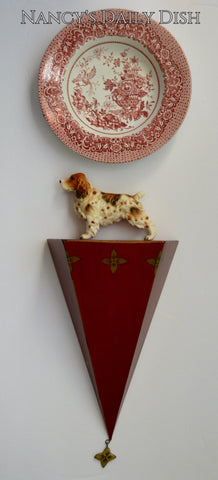Distress Finished Burgundy Red Tole Wall Corbel / Shelf Toleware Hand Painted Gilt Accents