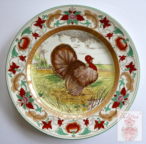 Wedgwood Circa 1903 Enameled Clobbered Antique Transferware Turkey Plate
