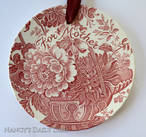Mother's Day Red Floral Toile Charlotte Transferware Plaque English Ironstone For Mother  Victorian Garden Decor - Roses