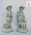 Pair Vintage Parisian French Country Figurines Boy & Girl with Dogs Pale Blue Flowers