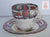 Pink & Aqua Blue Copeland Spode Vintage Transferware Demitasse Cup & Saucer Hand Painted Flowers and Scene