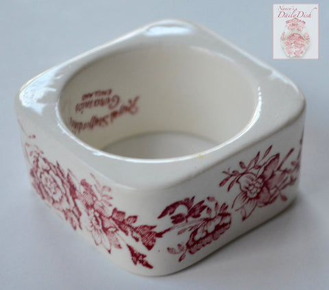Red Transferware Napkin Ring Tonquin Flowers Roses  Hard to Find