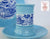 3 pc Set Dessert Plate Coffee Cup Saucer Vintage Blue Transferware & Turquoise