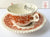 Bi Color Transferware Handled Soup Cup & Plate Rust Red & Black Spode Copeland Beverley European Scenery