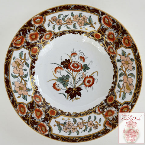 Antique Imari Floral Polychrome Clobbered Transferware Plate Flowers Hand Painted Ridgways