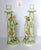 Pair Vintage English / French Country Figural Candlesticks Boy & Girl w/ Baskets of Flowers Green Hand Painted