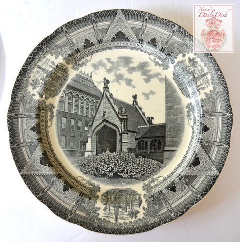 Spode Copeland Black Transferware Charger Plate Stunning Neo Gothic Style Architectural Border Chicago University Hull Court