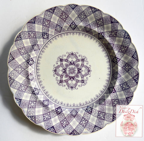 Antique Purple Transferware Plate Caledonian Tartan Plaid Staffordshire Ridgway