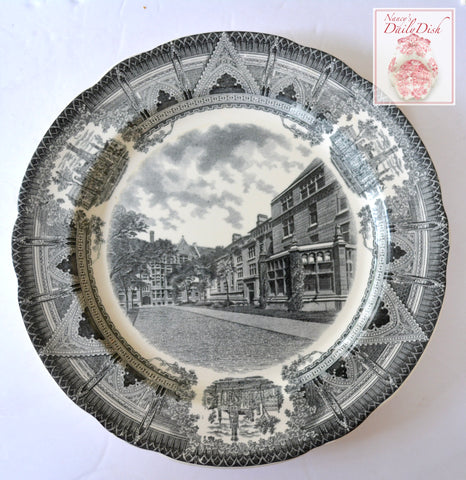 Spode Copeland Black Transferware Charger Plate Snell and Hitchcock Halls Stunning Neo Gothic Style Architectural Border Chicago University