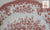 Vintage English Red Toile Pink Transferware 10" Dinner Plate Big Cabbage Roses Daisies