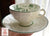 Antique Green English Transferware Cup and Saucer  Embossed Floral Border