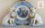 Vintage Bulldog Tan & Cream Staffordshire Dog Figurine w/ Blue Bow & Basket of Puppies - English Country Decor