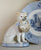 Vintage Bulldog Tan & Cream Staffordshire Dog Figurine w/ Blue Bow & Basket of Puppies - English Country Decor