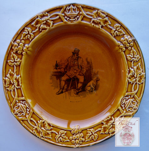 Vintage Black Transfeware Plate Charles Dickens Bill Sikes Honey Amber Finish & Embossed