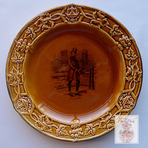 Amber Glazed Black Transfeware Plate Mr. Micawber Charles Dickens  Embossed