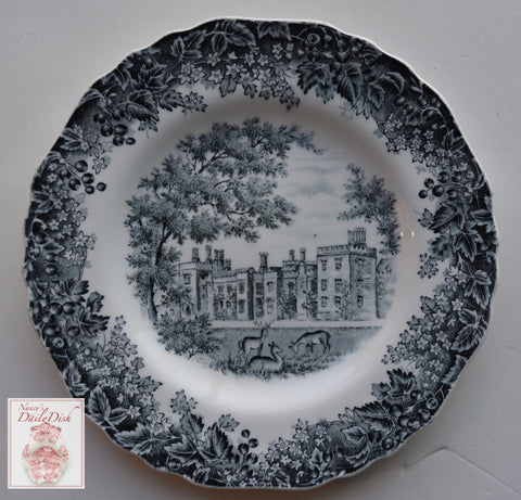 Scenic Black Toile Transferware Square Plate Romantic England Grazing Deer English Castle