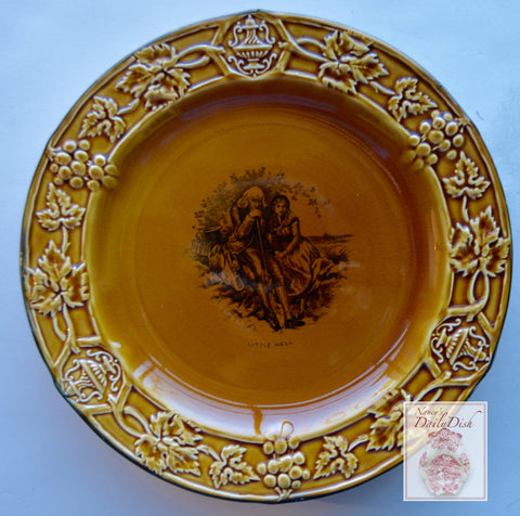 Amber Glazed Black Transfeware Plate Little Nell Charles Dickens The Old Curiosity Shop  Embossed
