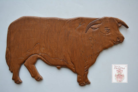 Vintage Carved Wooden Wood Cow / Bovine / Bull Wall Plaque Sign Farmhouse Decor