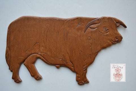Vintage Carved Wooden Wood Cow / Bovine / Bull Wall Plaque Sign Cottage Kitchen  Decor