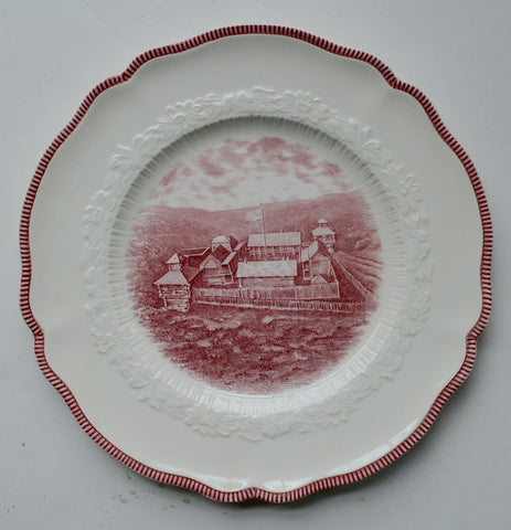 Historical Red Transferware Plate - The First Fort at Dearborn - A Century of Progress Worlds Fair