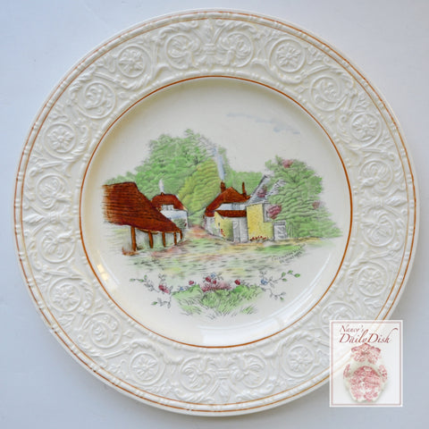 Hand Painted  Transferware Plate Rural English Cottages Cockington Forge Torquay