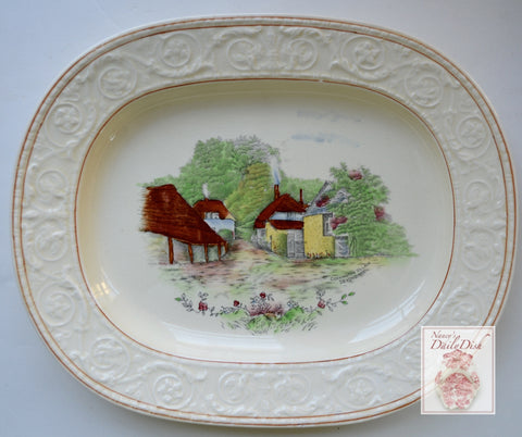 Hand Painted Polychrome Transferware Platter Rural England Cockington Forge Torquay Village Cottages