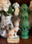 Extra Lg 16" Triple Artichoke Pedestal Figurine Green Glazed Ceramic