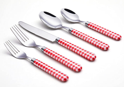 Red Gingham Flatware Service for 8 - 40 piece set - Red & White Checked Cutlery
