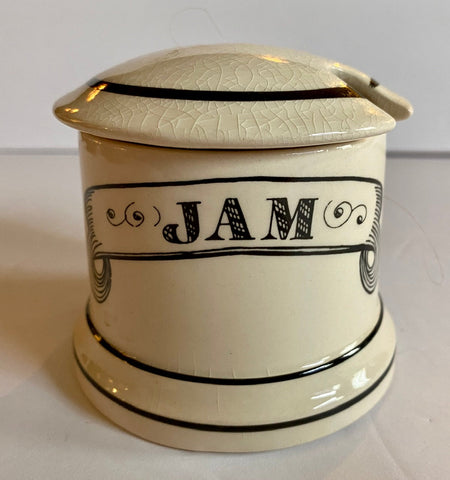 Vintage English Black Transferware  Advertising Jar Jam Preserves Pot