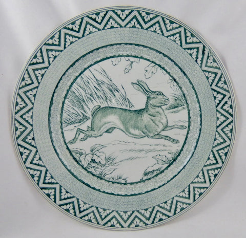 Circa 1877 Wedgwood Dark Green Transferware Leaping Hare / Rabbit Plate
